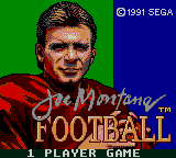 Joe Montana Football title screen for Sega Game Gear